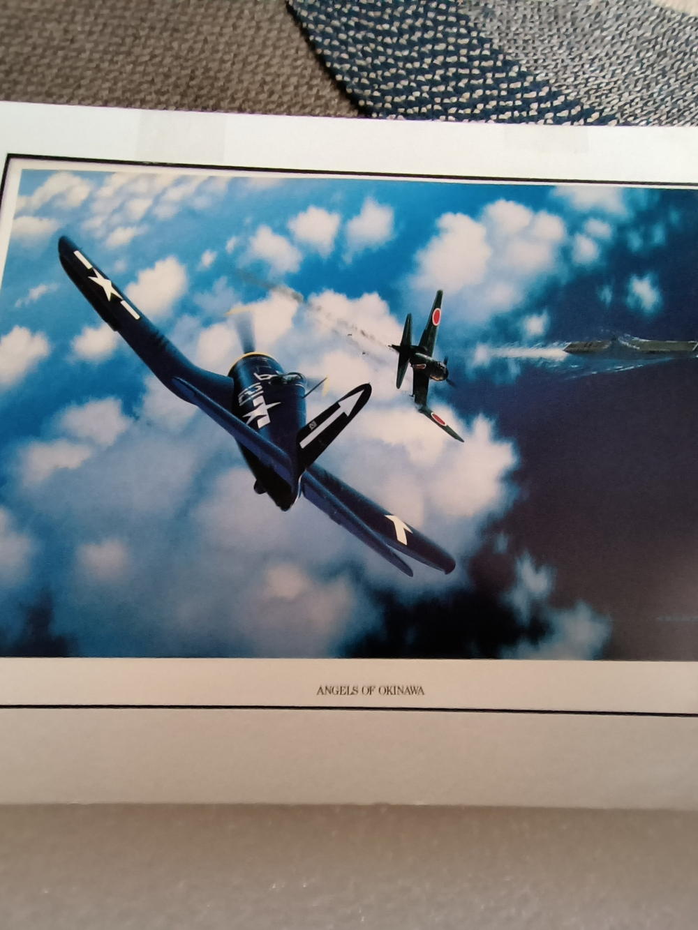 Vintage 'Angels of Okinawa' Aviation Art Print - Navy Blue Sky Scene Dated 1989